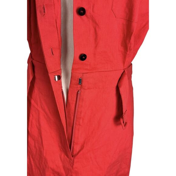 Theory Belted Shirt Dress in Stretch Linen Poppy Short Sleeve Size 4 NEW - Picture 10 of 14